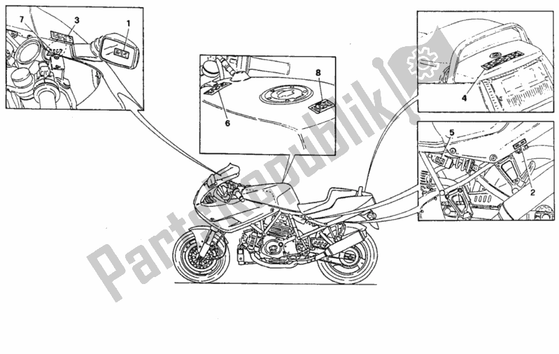 Wszystkie części do Etykiety Ostrzegawcze Usa Ducati Supersport 900 SS USA 1993